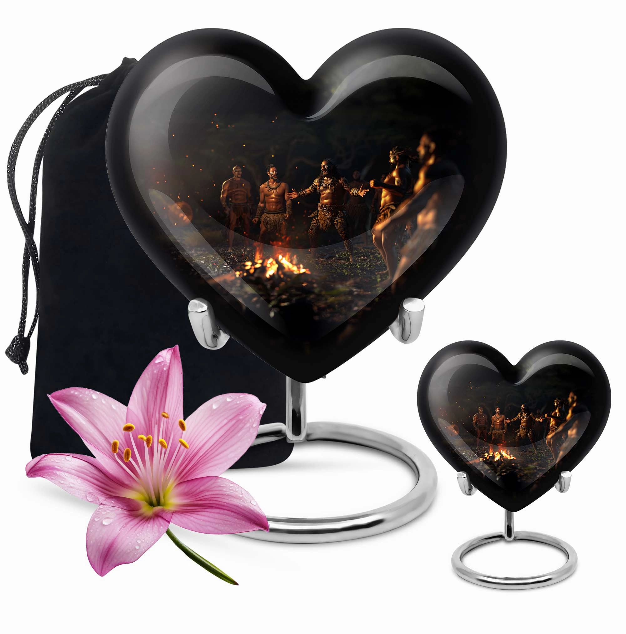 Tribe Man Urn - Wolf Howling Heart Aluminium Cremation Urn for Adult Male