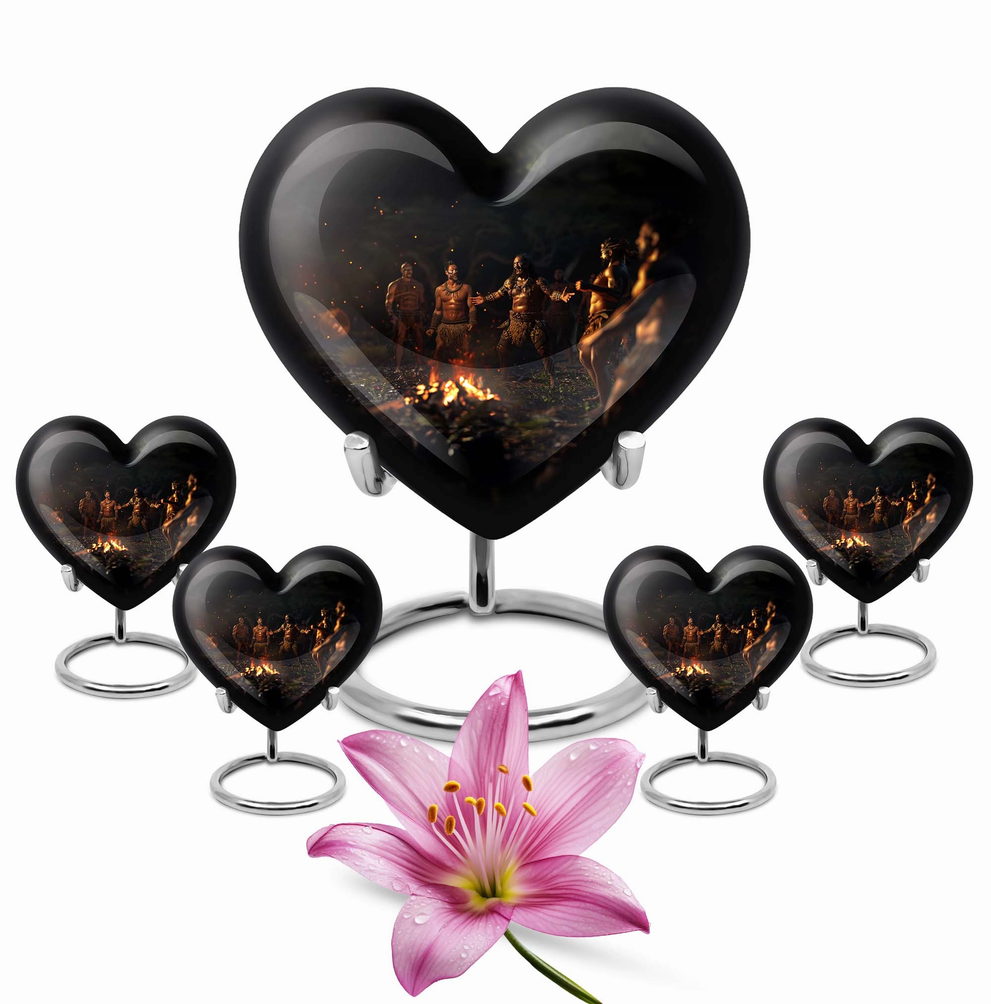 Tribe Man Urn - Wolf Howling Heart Aluminium Cremation Urn for Adult Male