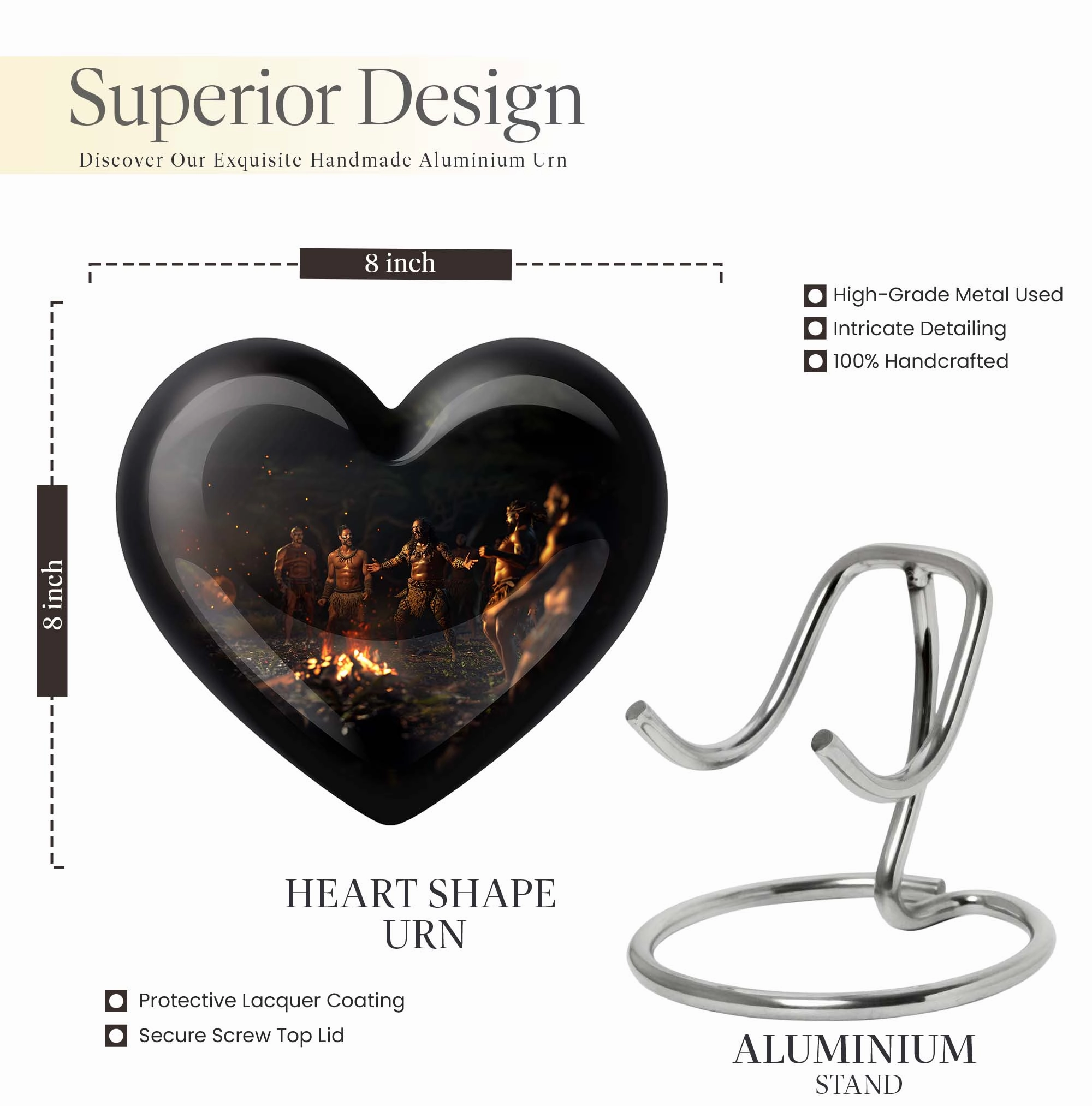 Tribe Man Urn - Wolf Howling Heart Aluminium Cremation Urn for Adult Male