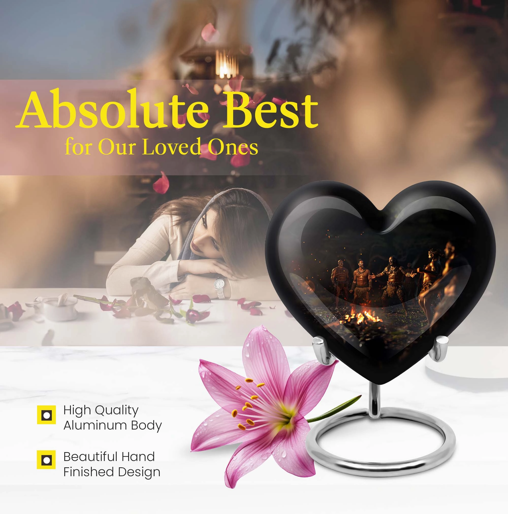 Tribe Man Urn - Wolf Howling Heart Aluminium Cremation Urn for Adult Male