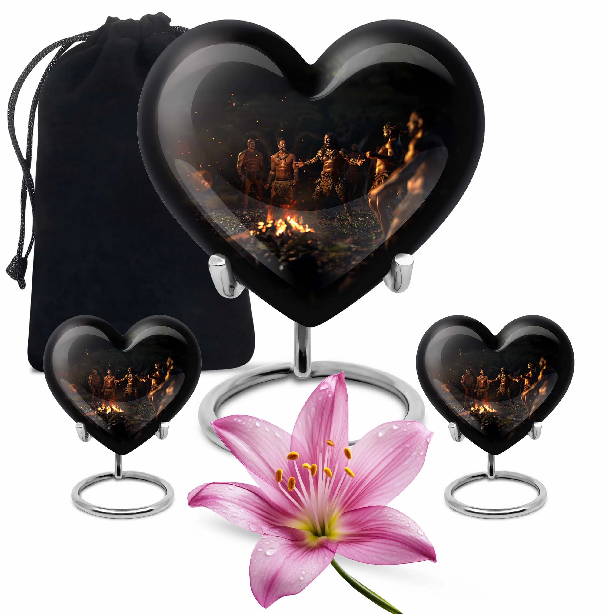 Tribe Man Urn - Wolf Howling Heart Aluminium Cremation Urn for Adult Male