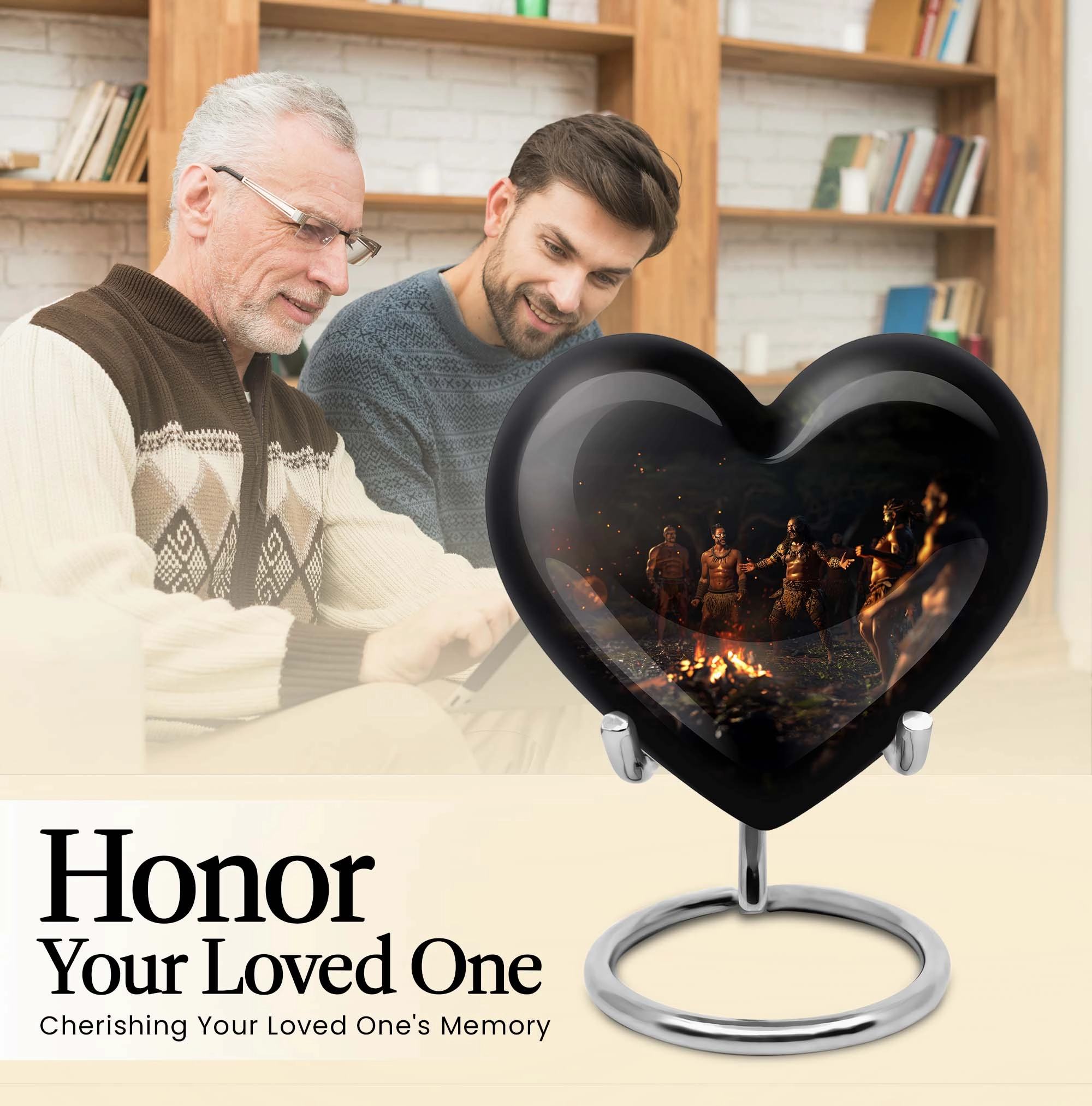 Tribe Man Urn - Wolf Howling Heart Aluminium Cremation Urn for Adult Male