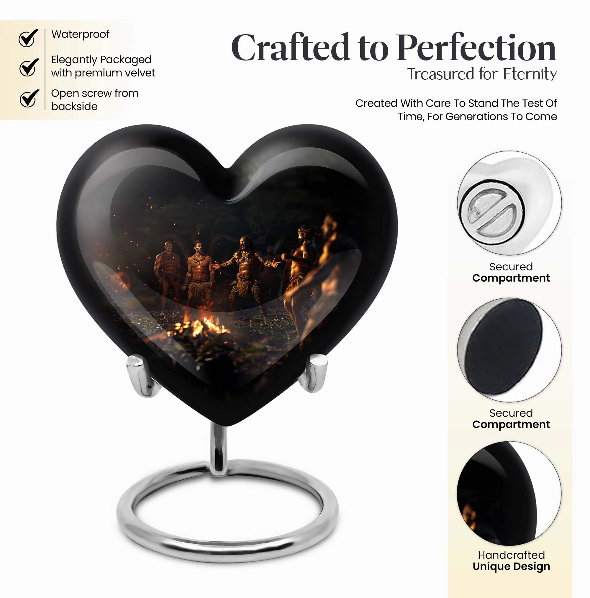 Tribe Man Urn - Wolf Howling Heart Aluminium Cremation Urn for Adult Male