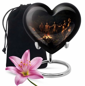 Tribe Man Urn - Wolf Howling Heart Aluminium Cremation Urn for Adult Male