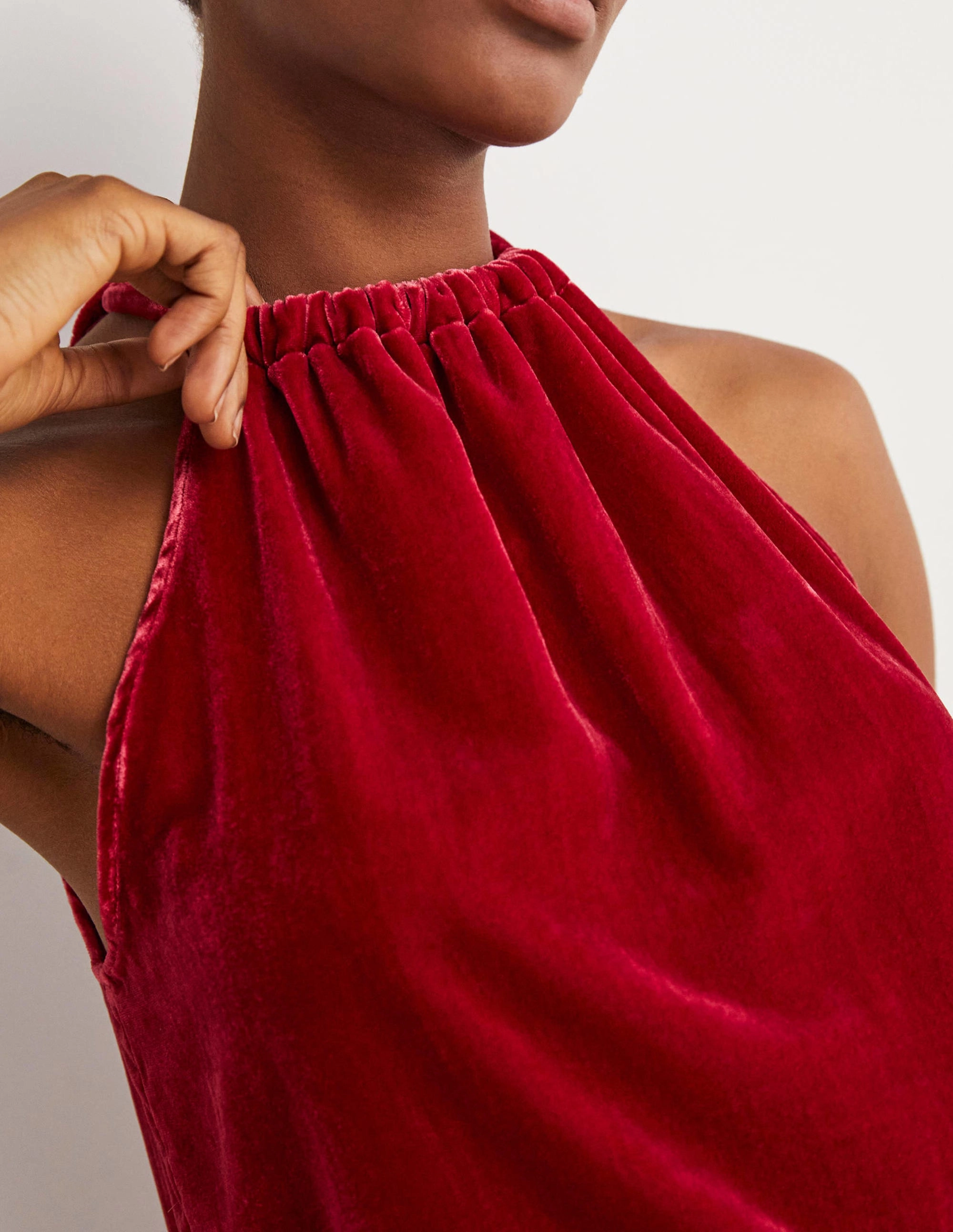 Velvet Halterneck Top-Poinsettia Red
