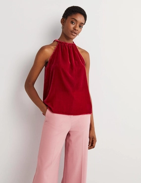 Velvet Halterneck Top-Poinsettia Red