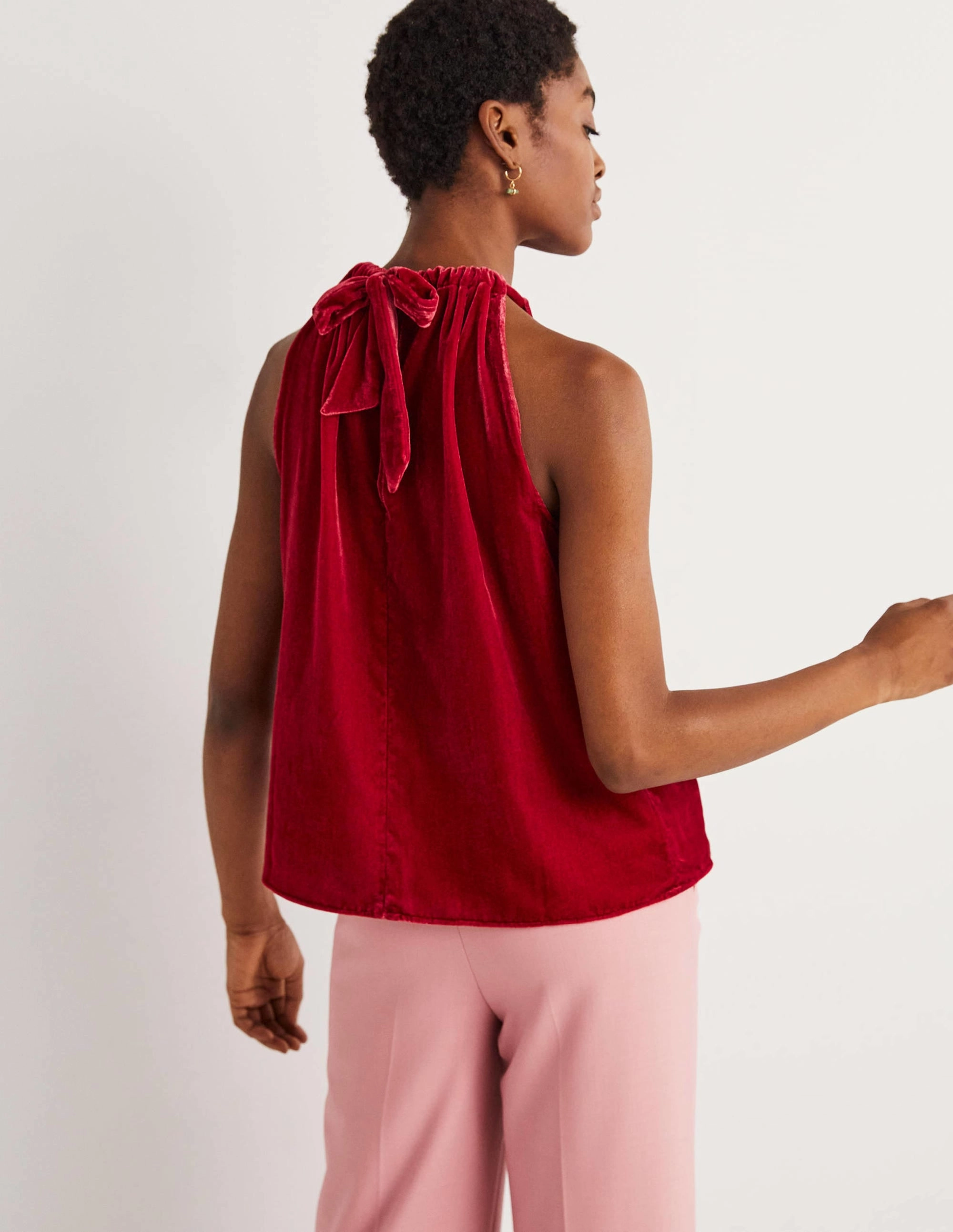 Velvet Halterneck Top-Poinsettia Red