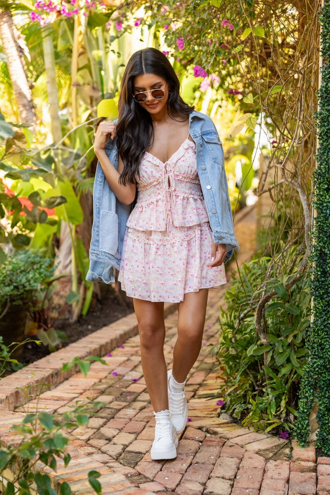 What It Takes Pink Multi Floral Ruffle Tank and Skirt Set