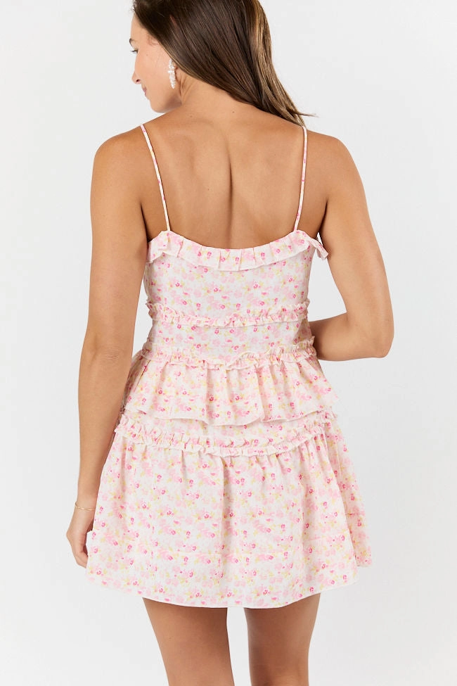 What It Takes Pink Multi Floral Ruffle Tank and Skirt Set