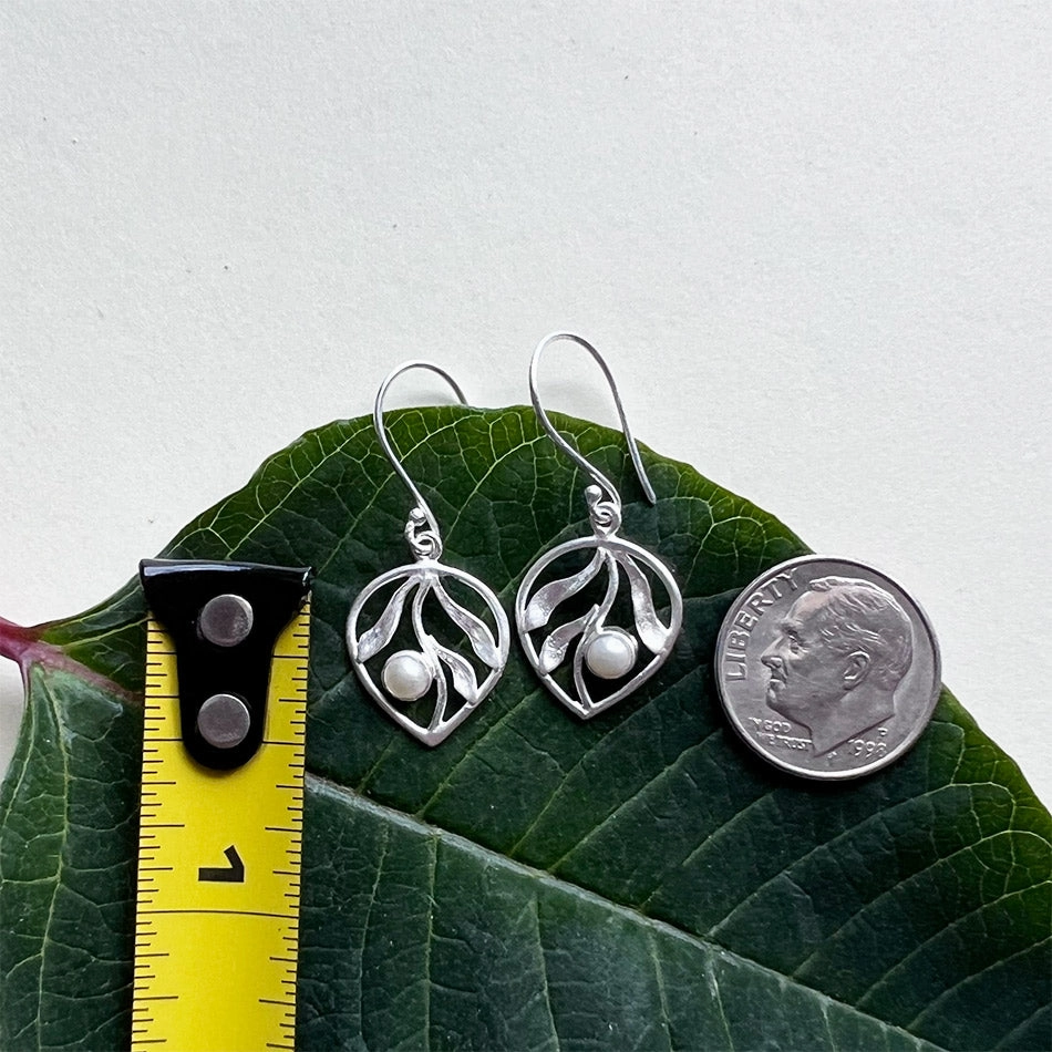 Whispering Leaf Earrings, Pearl - Sterling Silver, Indonesia