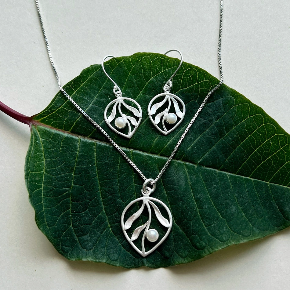 Whispering Leaf Earrings, Pearl - Sterling Silver, Indonesia