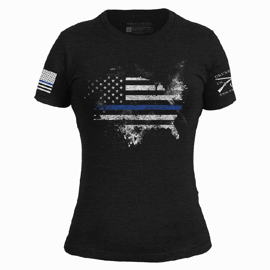 Women's Blue Line American Acid Slim Fit T-Shirt - Black