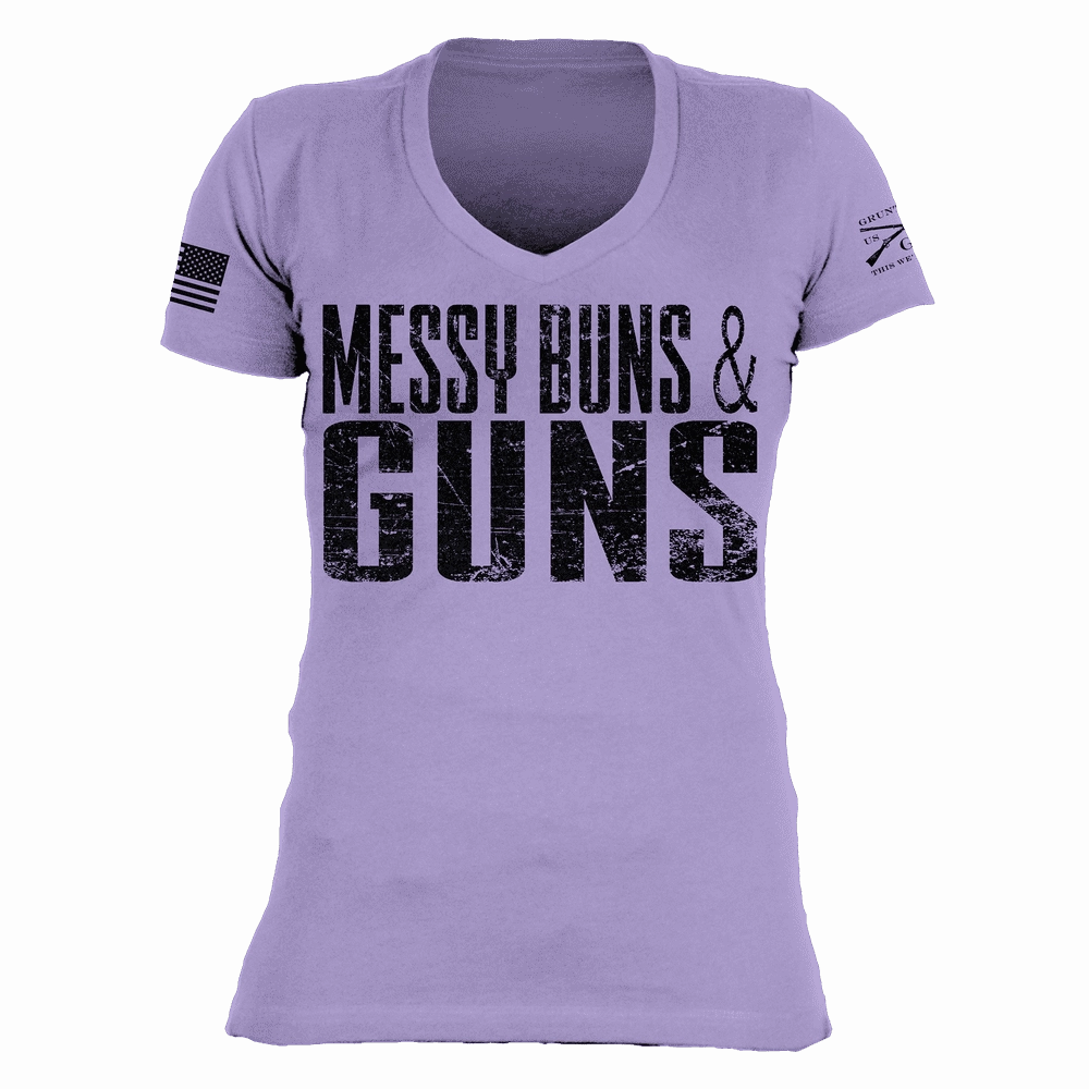 Women's Messy Buns & Guns V-Neck - Lavender