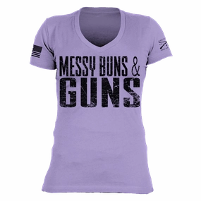 Women's Messy Buns & Guns V-Neck - Lavender