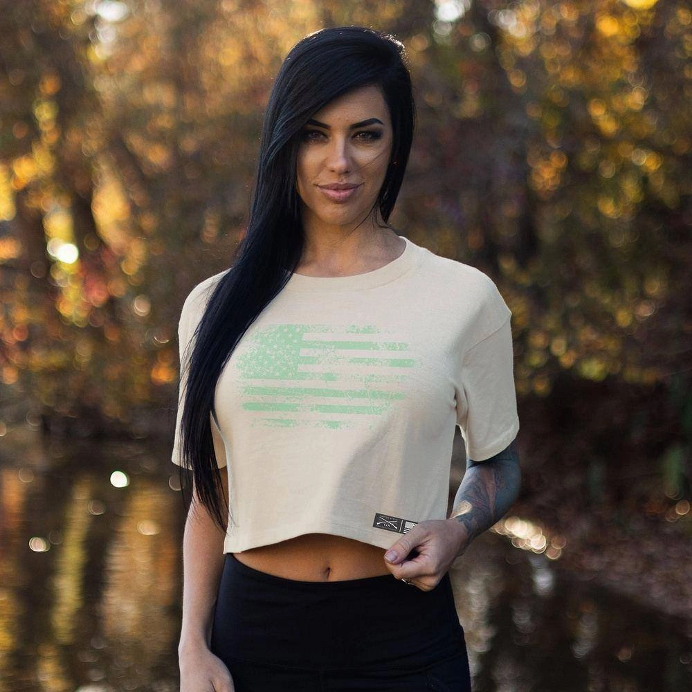 Women's Vintage American Flag Cropped T-Shirt - Natural